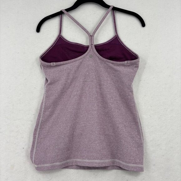 Lululemon Power Y Tank Top Size 8 Heathered Purple Stripe Strappy Back Shelf Bra - Picture 2 of 9